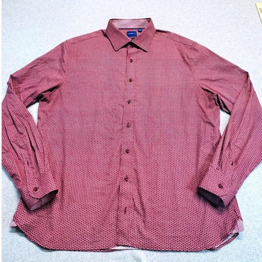 Nick Graham Stretch Modern Fit Men's XL 17-17.5 Geometric Button Shirt Burgundy
